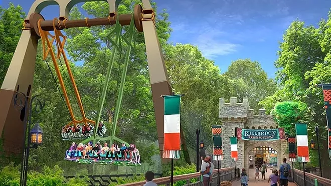 Concept art for Finnegan's Flyers that opened in 2019 at Busch Gardens Williamsburg. A similar ride is now rumored to be opening at both Busch Gardens Tampa and SeaWorld San Antonio in 2021 - IMAGE VIA BUSCH GARDENS WILLIAMSBURG