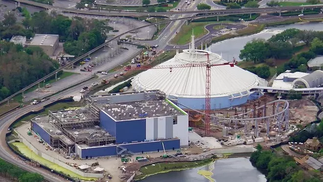 Inside the Magic Kingdom, the Tron construction site is paused, while just outside the park, Reedy Creek is doing roadwork. - IMAGE VIA BIORECONSTRUCT | TWITTER