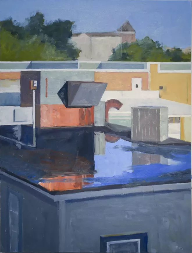 ROBERT ROSS, ROOFTOP AFTER THE RAIN, 2019, OIL ON CANVAS, COURTESY OF THE ARTIST
