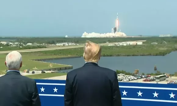 Trump watches Saturday's NASA and SpaceX launch of the Falcon 9 rocket - SCREENSHOT VIA NASA/YOUTUBE
