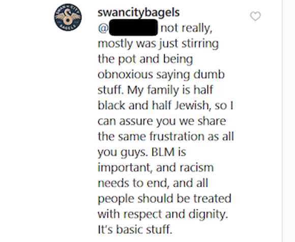 These screenshots of Swan City Bagels have since been deleted from their Instagram. - SCREENSHOTS VIA REDDIT USER SWAMPED_LC/INSTAGRAM
