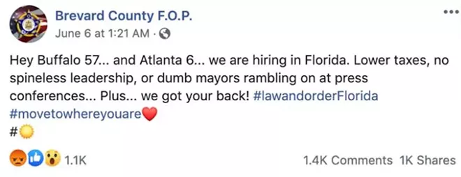 The now-deleted post by the Brevard County F.O.P. - SCREENSHOT VIA FACEBOOK/BREVARD F.O.P.