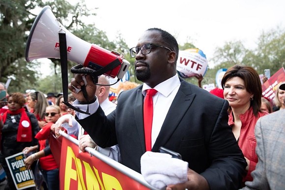 Florida Education Association President Fedrick Ingram leading a Tallahassee rally - PHOTO VIA FEA/TWITTER