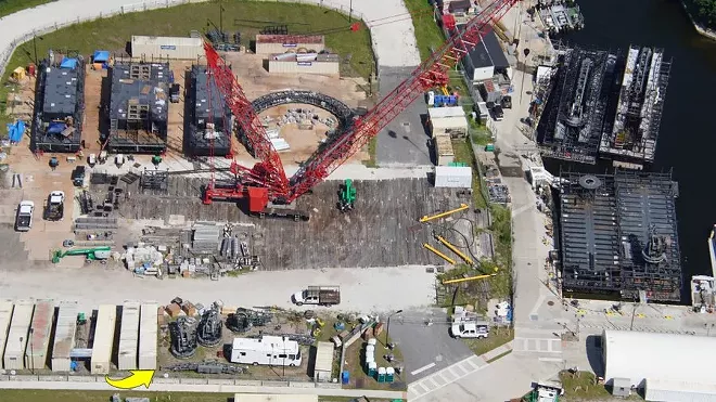 An August 15, 2020 photo of the construction progress on Epcot's upcoming Harmonious show - IMAGE VIA BIORECONSTRUCT | TWITTER