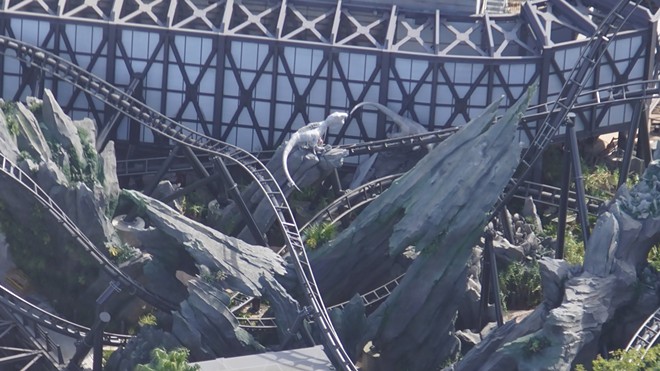 The raptors, still in their white plastic protective wrapping, can be seen in the paddock themed section fo the ride. - IMAGE VIA BIORECONSTRUCT | TWITTER