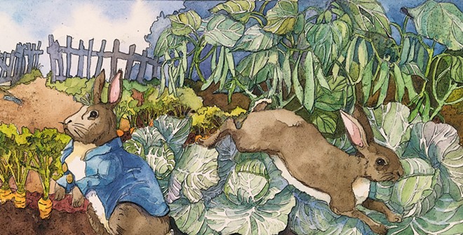 Peter Rabbit gets into trouble in one of the illustrations for Mad Cow Theatre's 'Bedtime Tales of Long Ago.' - ILLUSTRATION VIA MAD COW THEATRE/LISA BUCK