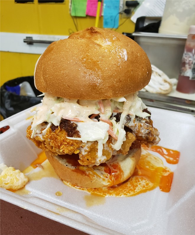 A towering chicken sandwich I dubbed "The Colossus of Cock"