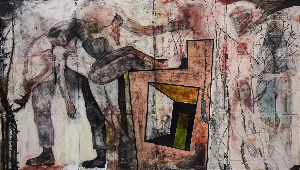 Robert Rivers, 'The Promised Land' (detail) - ROBERT RIVERS, 'THE PROMISED LAND' (2010-PRESENT) MIXED MEDIA DRAWINGS ON WATERCOLOR PAPER, 66 X 30 IN. (EACH) COURTESY OF THE ARTIST. IMAGE © STEPHEN ALLEN PHOTOGRAPHY