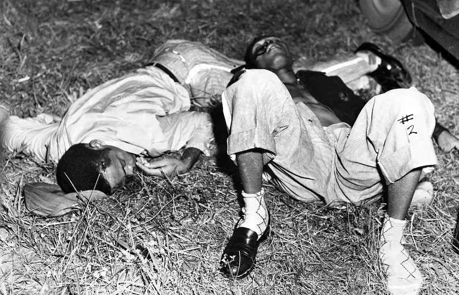 The bodies of Shepherd and Irvin after Sheriff McCall shot them, 1951 - PHOTO VIA FLORIDA STATE ARCHIVES