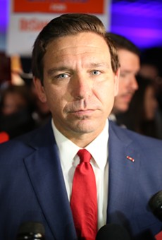 Republican gubernatorial nominee Ron DeSantis speaks with reporters at his Election Day rally after declaring victory over his democratic opponent Andrew Gillum.