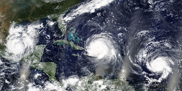 Hurricanes Irma, Jose and Katia in the Caribbean Sea and the Atlantic Ocean