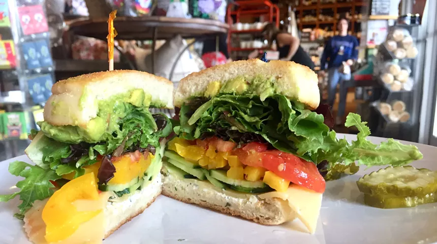 Vegetarian sandwich on an English muffin at La Grande Orange.  - ALLISON YOUNG