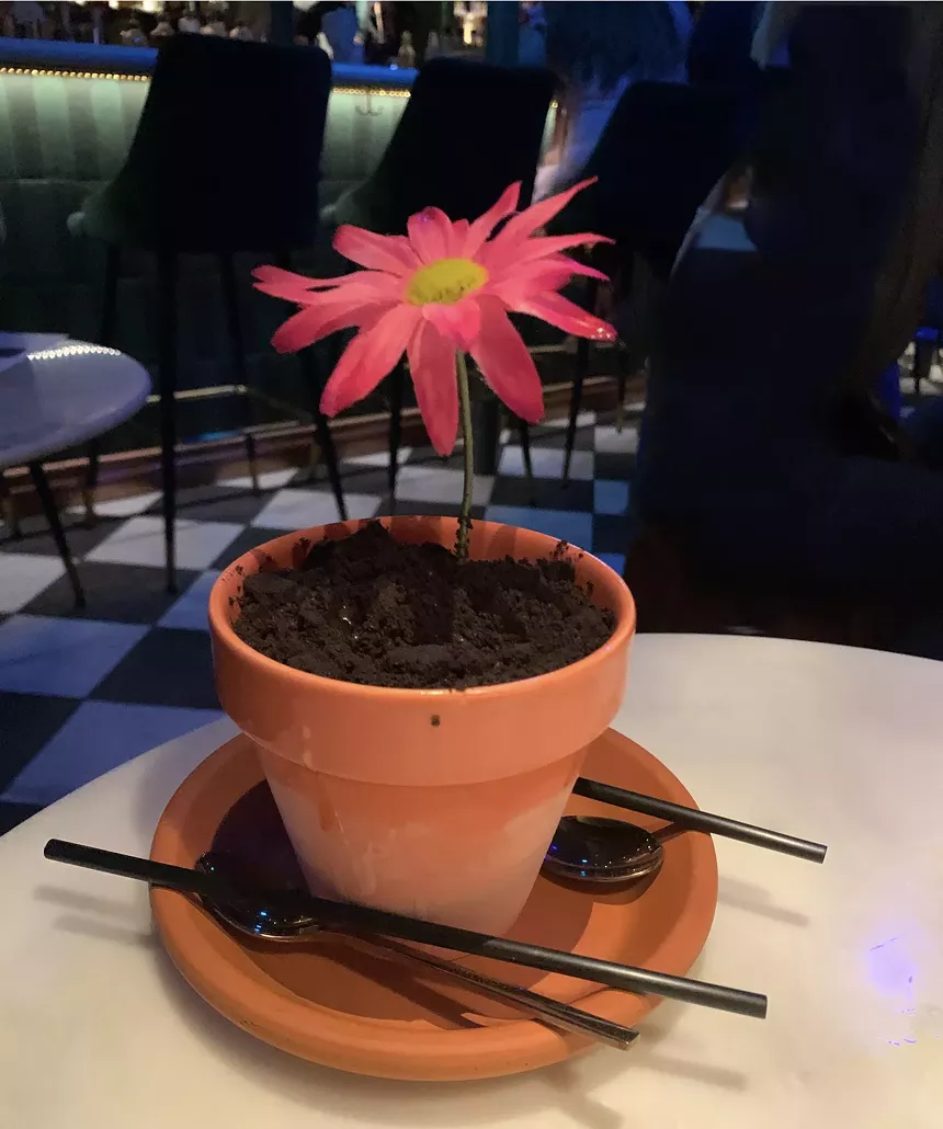 Seed of Innocence offers a one-of-a-kind take on the traditional espresso martini, made with horchata vodka and coffee liqueur topped with oat milk whip cream. The "soil" consists of crushed Oreos. - BAHAR ANOOSHAHR