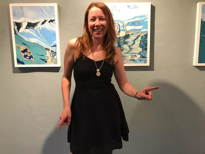 Abbey Messmer with her artwork at The Lodge Art Studio. - LYNN TRIMBLE
