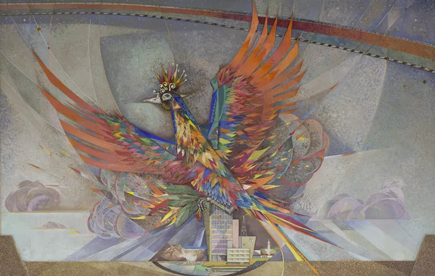This is the center panel of Paul Coze's mixed-use mural, The Phoenix. - CRAIG SMITH