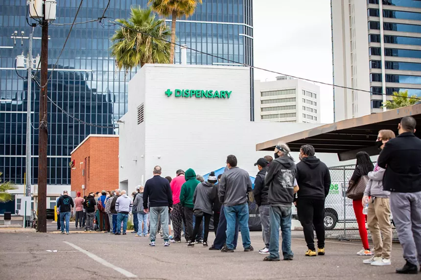 A crowd gathered when Curaleaf Midtown began selling recreational marijuana in early 2021.  - JACOB TYLER DUNN