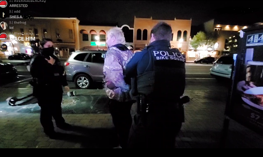 Edited by Phoenix New Times to remove hate speech and the name of the far right that hosts the video. Scottsdale police arrest Anthime Joseph Gionet in December 2020. - TELEGRAM SCREEN SHOT