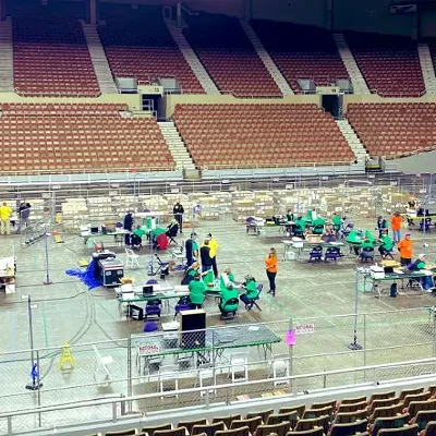 The scene inside the Arizona Veterans Memorial Coliseum during the audit.