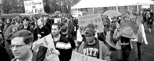 About 450 attended the local rally against California's Prop. 8 on Nov. 15. - PHOTO BY JONATHAN DANIAL