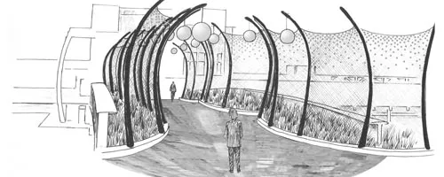 Crossing Ellsworth: Sheila Klein's design for a pedestrian bridge. Artist's rendering courtesy of Sheila Klein.