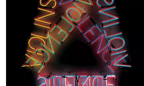 Everything is illuminated: Bruce Nauman's "Violins Violence Silence." Image courtesy of Camille O. Hoffmann Collection, Chicago.