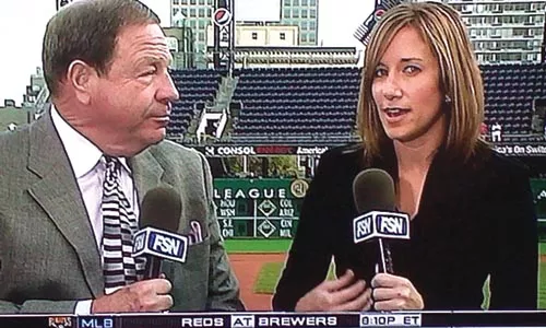 Fox Sports reporter Lacee Collins on-air with veteran broadcaster Stan Savran - COURTESY OF FSN PITTSBURGH