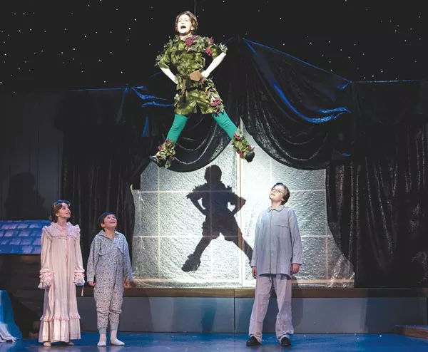 From left to right: Jillian Ferguson, Brecken Farrell, Michelle Coben and Benjamin Godley-Fisher in Pittsburgh Musical Theater's Peter Pan - PHOTO COURTESY OF ROCKHAN PHOTOGRAPHY