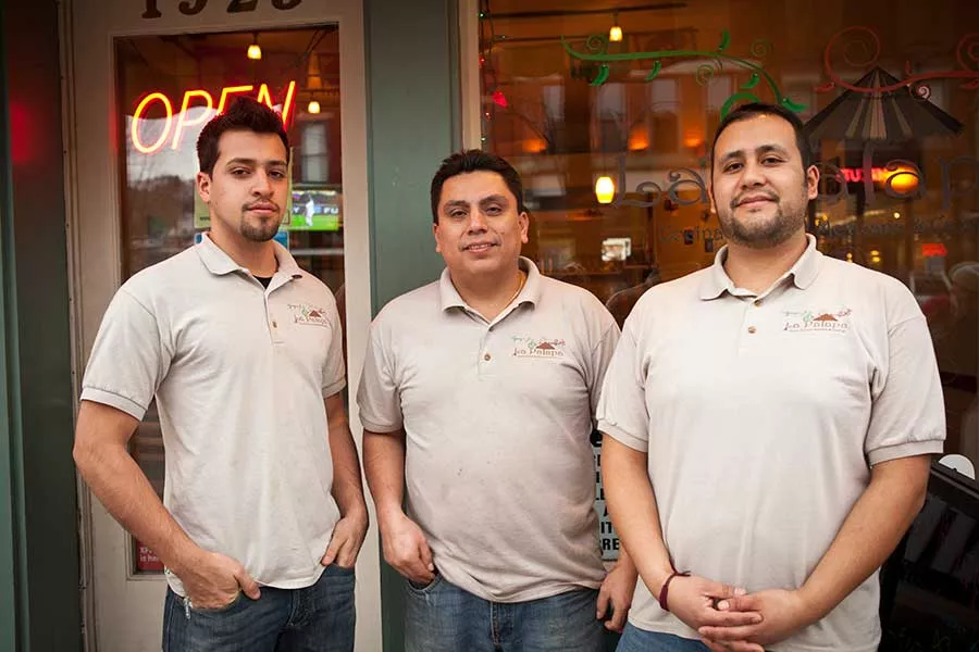 Front-of-house staff Lester Luiggie, with co-owners Luis Navarrete and Jesus Martinez