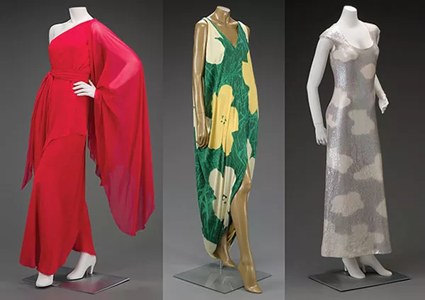 Halston evening dress, warhol, flowers painting