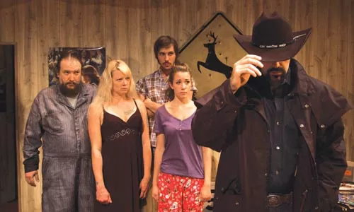 Hey, Joe: (in background, from left) John Gresh, Lissa Brennan, John Steffanauer and Hayley Nielsen, and (foreground) Patrick Jordan in barebones productions' Killer Joe. - ILYA GOLDIN