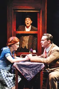 Hitchcocked: Rebecca Harris, Tom Beckett (background) and Sam Redford in City Theatre's The 39 Steps. - PHOTO COURTESY OF SUELLEN FITZSIMMONS