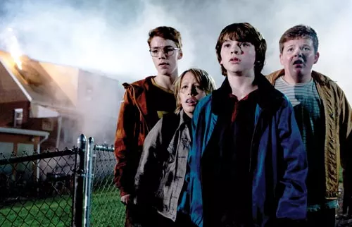 It just got real: (from left) Gabriel Basso, Ryan Lee, Joel Courtney and Riley Griffiths confront a dramatic development.