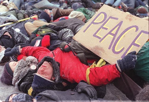 January 2003: Peace protesters held a "die-in" in Oakland to protest the coming Iraq war - PHOTO BY HEATHER MULL