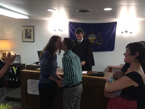 Jess Garrity, right, and Pamela VanHaitsma became the first same-sex couple to be legally married in Allegheny County