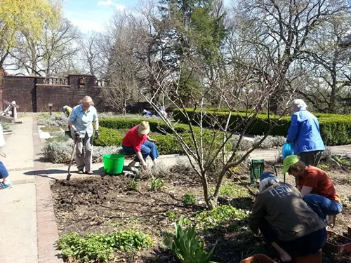 Members of the Western Pennsylvania Unit of the National Herb Society work in the demonstration garden in Shadyside in April.