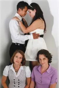 Milton and Stephany Mejia, and the playwrights who are bringing their story to the stage: Anya Martin and Michelle Carello - HEATHER MULL