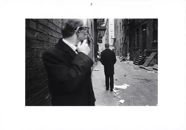 One of the six images in Duane Michals' 1970 series Chance Meeting