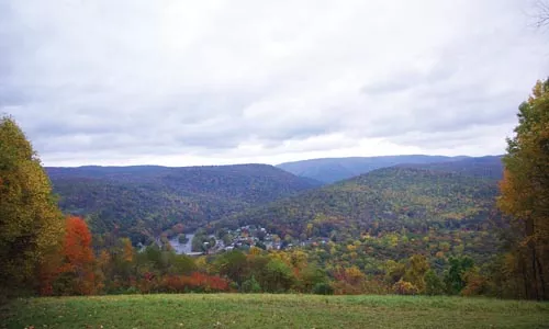 Picnic anyone? The Tharp Knob Overlook's view of the Youghiogheny valley and the borough of Ohiopyle - COURTESY OF OHIOPYLE STATE PARK