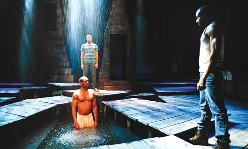 Rain date: (from left) Jaime Lincoln Smith, Larry Powell and Maurice McCrae in City Theatre's Marcus. - PHOTO COURTESY OF SUELLEN FITZSIMMONS.