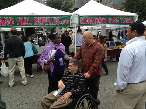 SEIU Nurse Handing out ACA Information in Market Square