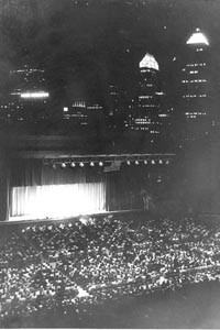 The Civic Light Opera performing -- with the city skyline as a backdrop. - LIBRARY AND ARCHIVES, SEN. JOHN HEINZ HISTORY CENTER