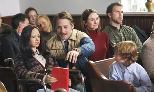 The family that prays together: from left, "Bianca," Ryan Gosling, Emily Mortimer and Paul Schneider