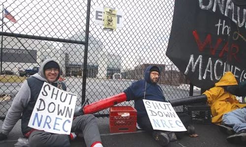 The PVC piping that protesters used to lock themselves together on March 2 outside of Carnegie Mellon's National Robotics Engineering Center could bring them harsher penalties. - PHOTO BY RENEE ROSENSTEEL