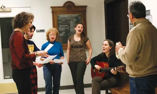 Traditional folk tunes help Copihue Chile strike a respectful balance: L-R Dorolyn Smith, Agustn Cruz, Margaret Urza, Marcela Marn, Emily Pinkerton and Pablo Espinoza - HEATHER MULL