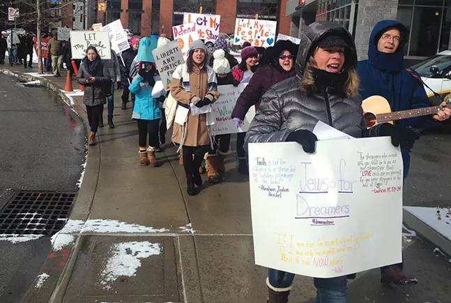 Jewish activists and immigrant-rights advocates march on the South Side on Jan. 30. - CP PHOTO: RYAN DETO