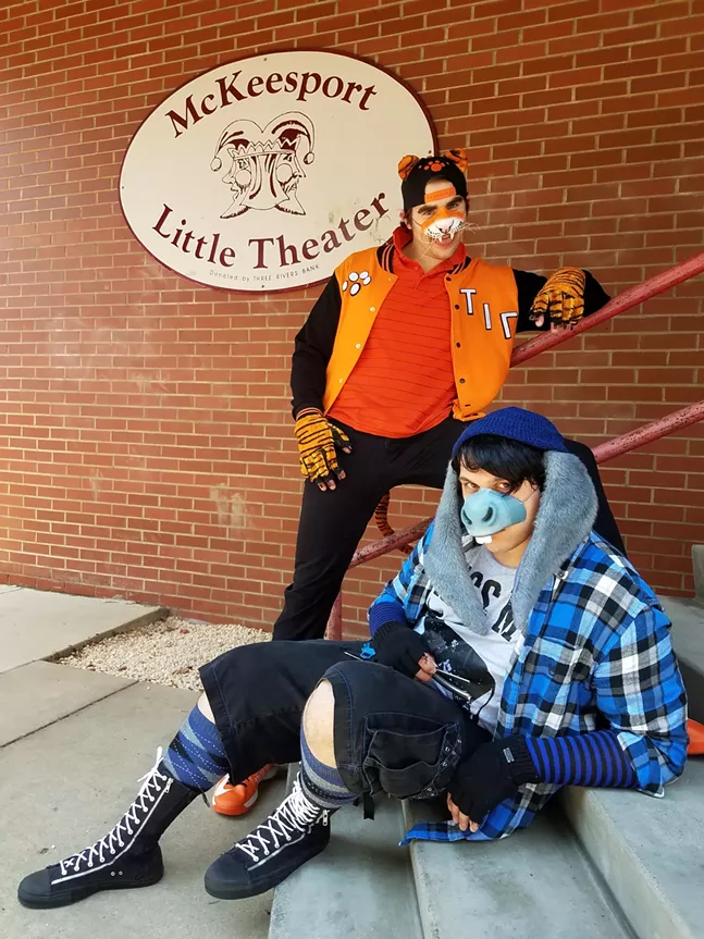 Michael Barnett as Tigger and Alex Blair as Eeyore behind-the-scenes of Winnie-the-Pooh and the Seven Deadly Sins. - JAMES SHOBERG