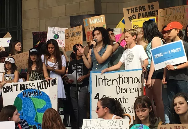 Environmental activist Leandra Mira addresses the crowd at the Global Climate Strike in Pittsburgh. - CP PHOTO: AMANDA WALTZ