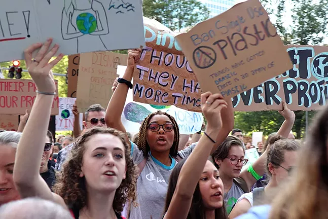 Gabrielle Uku, 15, a student at Fox Chapel High School, marches in the Climate Strike. - CP PHOTO: JOIE KNOUSE