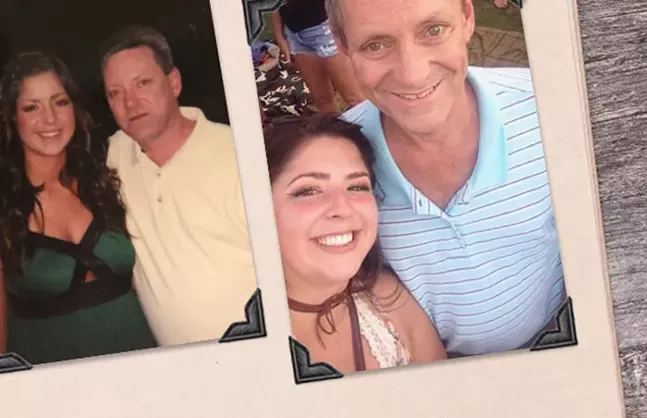 At left, Jerry sending Maddie off to a Homecoming dance; at right, Jerry with Maddie, probably the year before his death