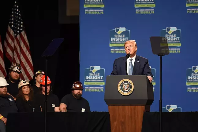 President Trump speaks during the Shake Insight conference at the David L. Lawrence Convention Center - PHOTO: SEBASTIAN FOLTZ, BUTLER EAGLE